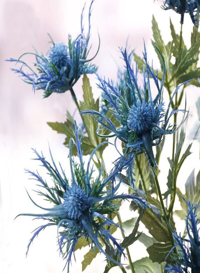 TBUY ROSE 5 Pack Silk Artificial Thistle Flowers Eryngiums Faux Plants for Garden Wedding Prom Party Bouquet Floral Arrangement (Blue) - Image 3